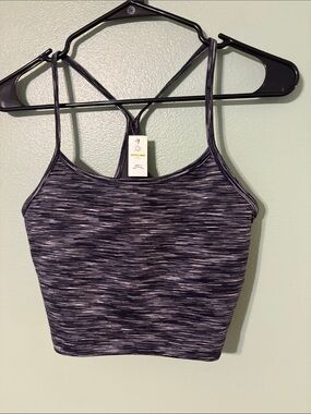 aerie Grey Space-Dye Cropped Strappy Tank Sports Bra